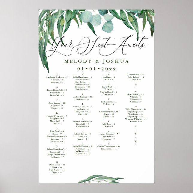 GREENERY EUCALYPTUS SITZENSTRUKTUR, ALPHABETISCH POSTER (Vorne)