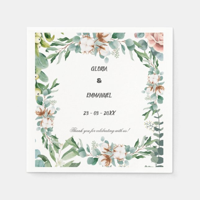 Greenery Eucalyptus Verlass Floral Wedding Serviette (Vorderseite)