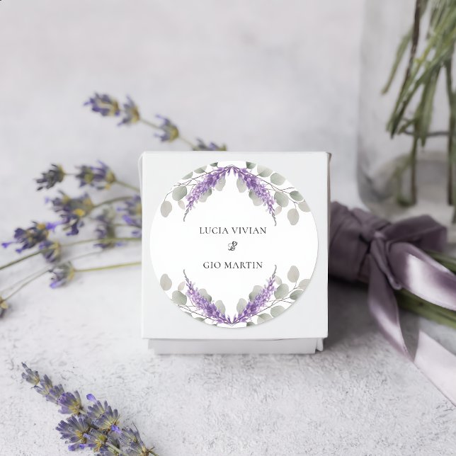 Greenery Eucalyptus Violet Lavender Wedding Runder Aufkleber (Von Creator hochgeladen)