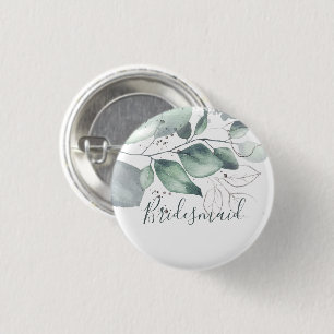 GREENERY EUCALYPTUS WATERCOLOR BRIDESMAID BUTTON