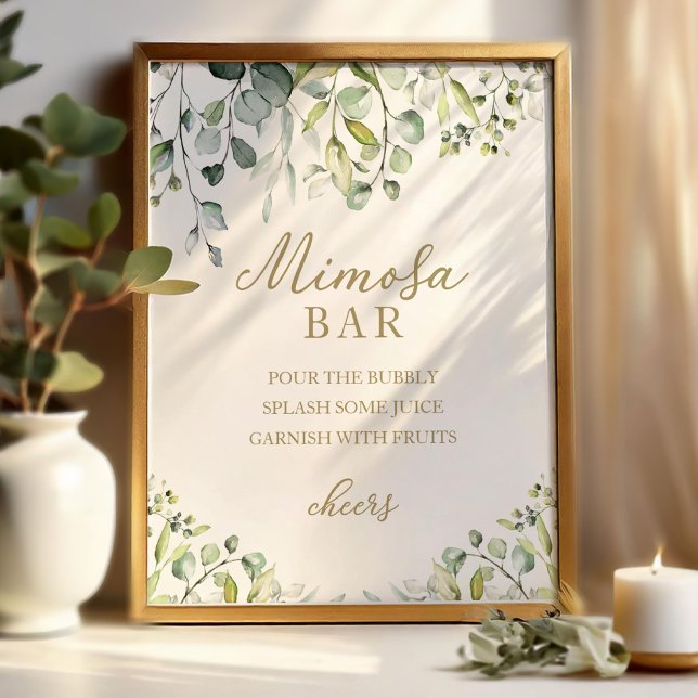 Greenery Eucalyptus Watercolor Mimosa Bar Sign Poster (Von Creator hochgeladen)