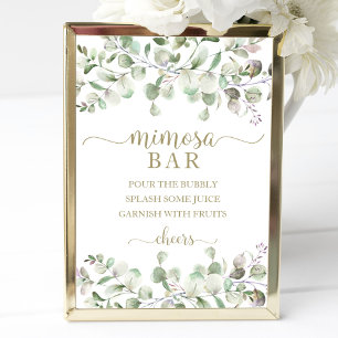 Greenery Eucalyptus Watercolor Mimosa Bar Sign Poster