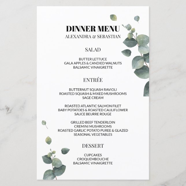 Greenery Eucalyptus Wedding Dinner Menu (Vorderseite)