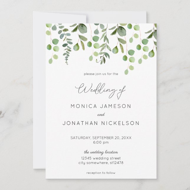 Greenery Eucalyptus Wedding Einladung (Vorderseite)