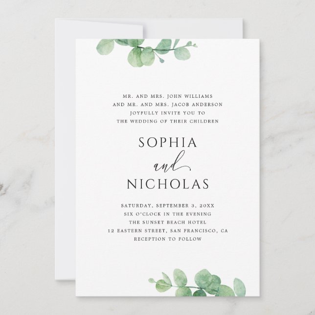 Greenery Eucalyptus Wedding | Elegant Botanical Einladung (Vorderseite)