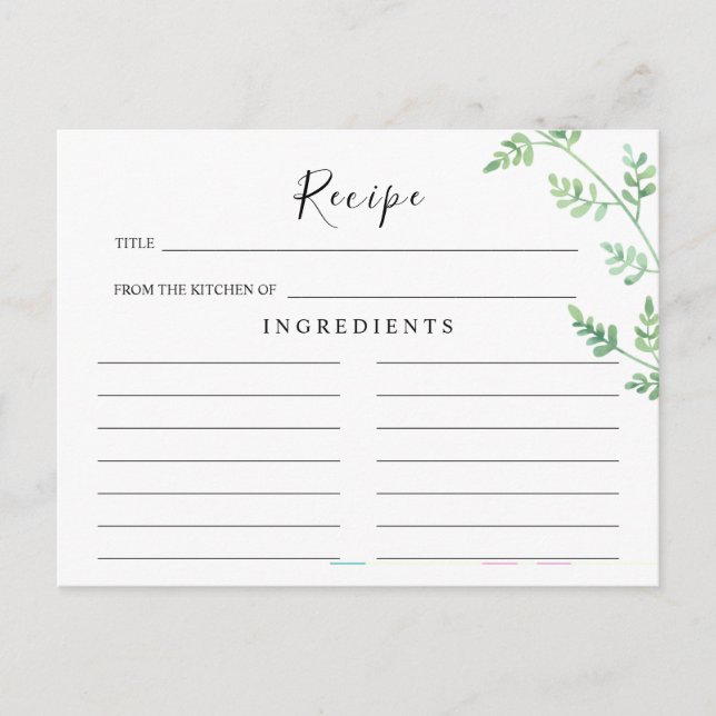 Greenery Eucalyptus Wedding Recipe Card Postkarte (Vorderseite)