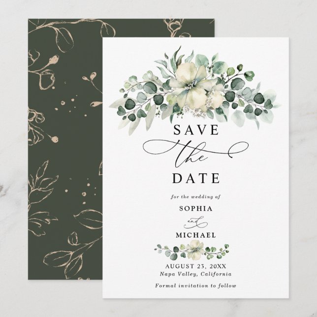 Greenery Eucalyptus Wedding Save The Date  Einladung (Vorne/Hinten)