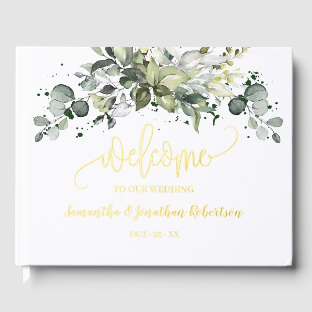Greenery Eucalyptus Welcome Wedding Foil Gästebuch (Vorderseite)