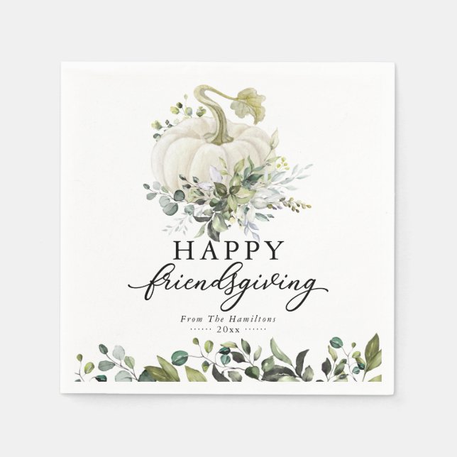 Greenery Eucalyptus White Pumpkin Friendsgiving Serviette (Vorderseite)