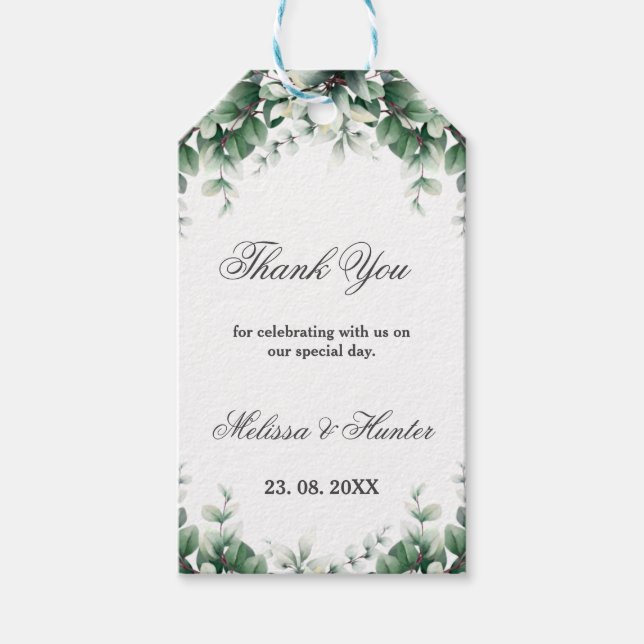 Greenery Eucalyptus Wreath Wedding Vielen Dank Geschenkanhänger (Vorderseite)