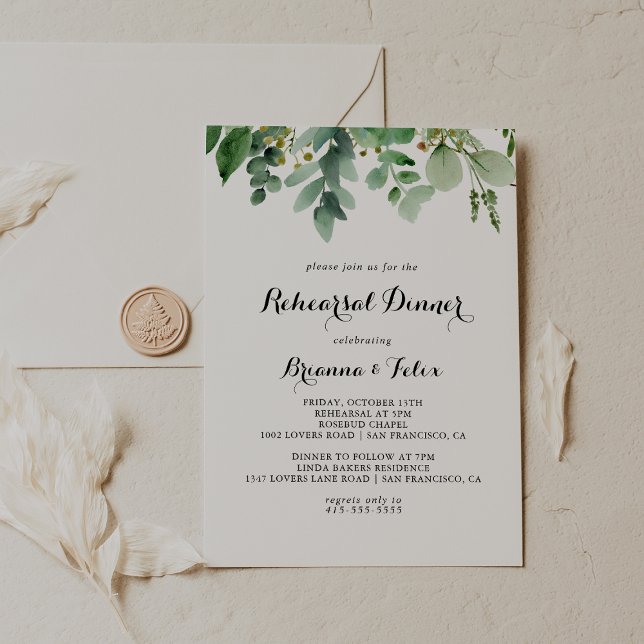 Greenery Eukalyptus Calligraphy Probe Dinner Einladung (Von Creator hochgeladen)