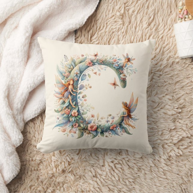 Greenery Fairies Monogram Letter C Kissen (Decke)
