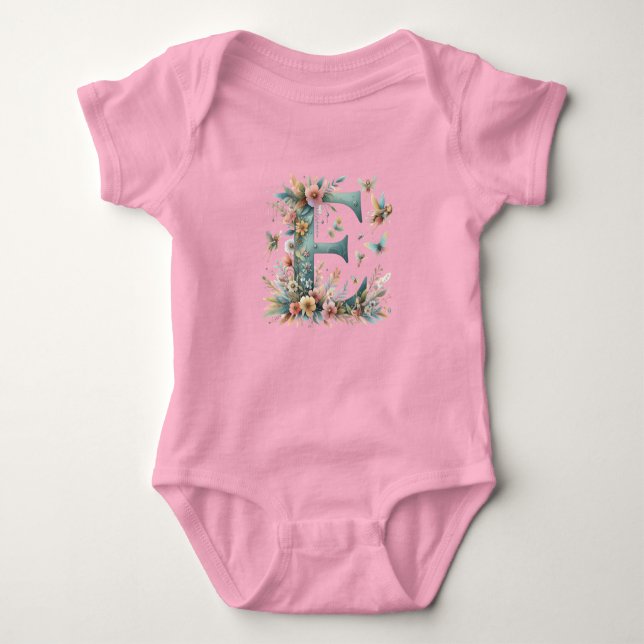 Greenery Fairies Monogram Letter E Baby Strampler (Vorderseite)