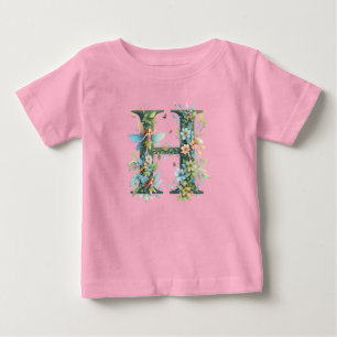 Greenery Fairies Monogram Letter H Baby T-shirt