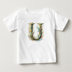 Greenery Fairies Monogram Letter U Baby T-shirt