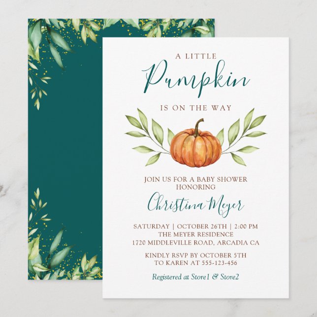 Greenery Fall Pumpkin Autumn Baby Shower Einladung (Vorne/Hinten)