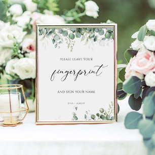 Greenery Fingerprint Wedding Guest Book Sign Poster