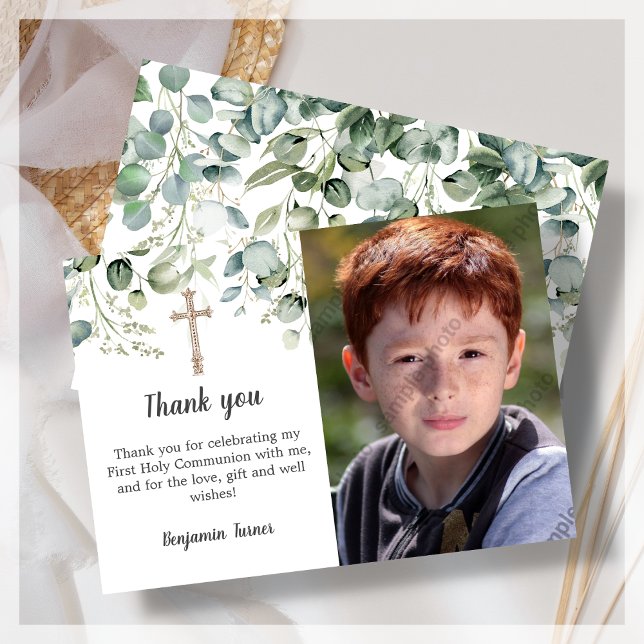 Greenery First Holy Communion Danke Karte (Von Creator hochgeladen)