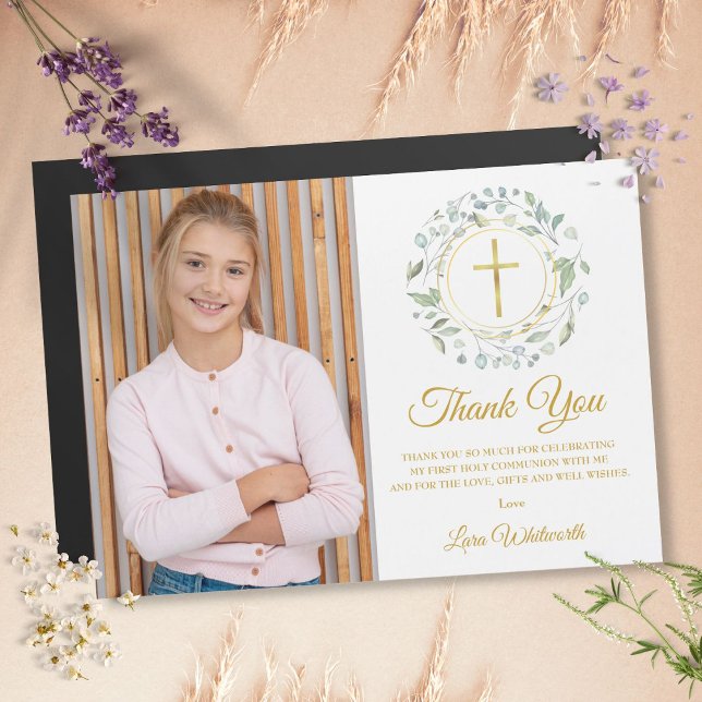 Greenery First Holy Communion Foto Vielen Dank Magnetkarte (Greenery First Holy Communion Photo Thank You)