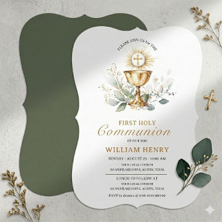 Greenery First Holy Communion Invitation  Einladung