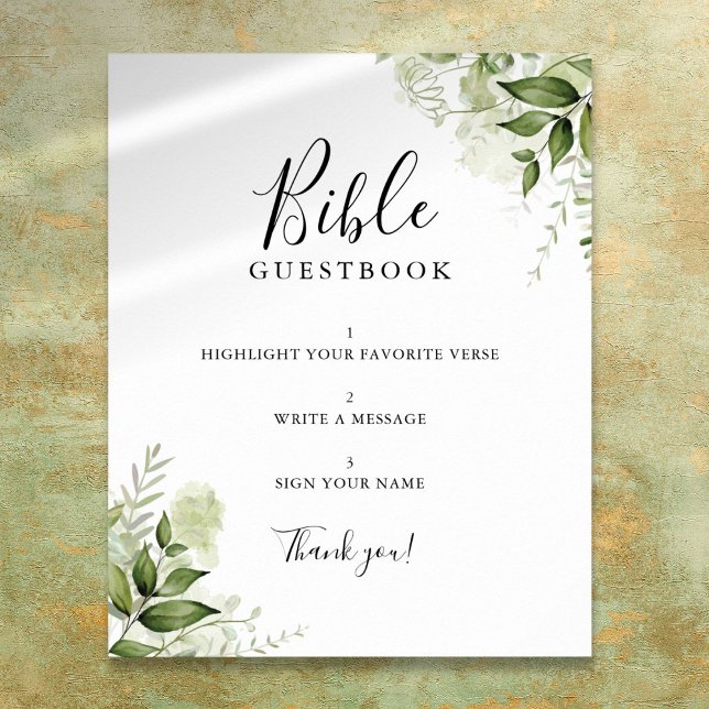 Greenery Floral Bible Gästebuchunterschrift Poster (Greenery Floral Bible Guestbook Sign)