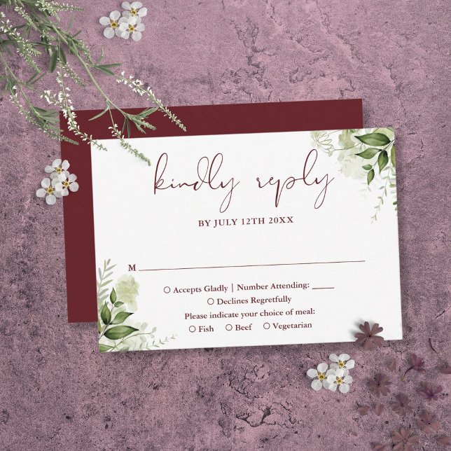 Greenery Floral Elegant Rosewood Rosa Hochzeit RSVP Karte (Greenery Floral Elegant Rosewood Pink Wedding RSVP Card)