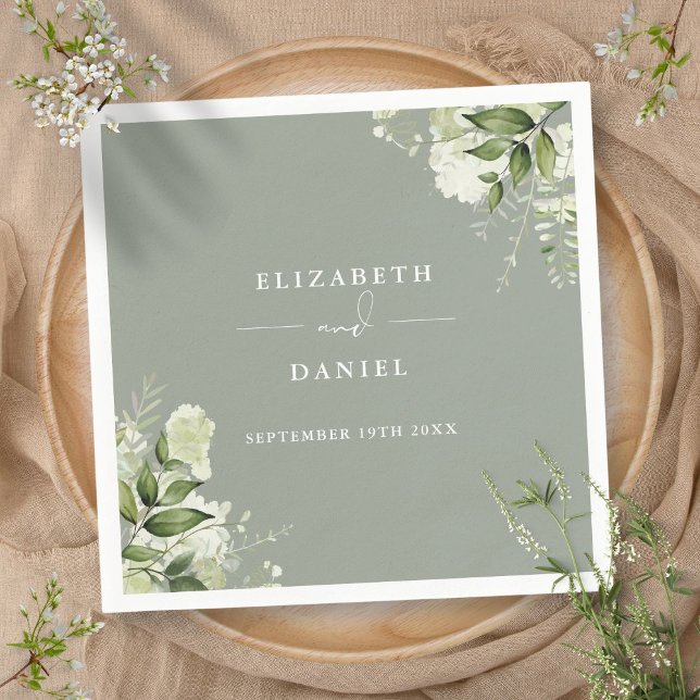 Greenery Floral Elegant Sage Green Wedding Serviette (Greenery Floral Elegant Sage Green Wedding Napkins)