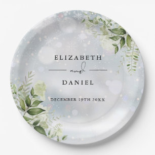 Greenery Floral Elegant Winter Wedding Pappteller