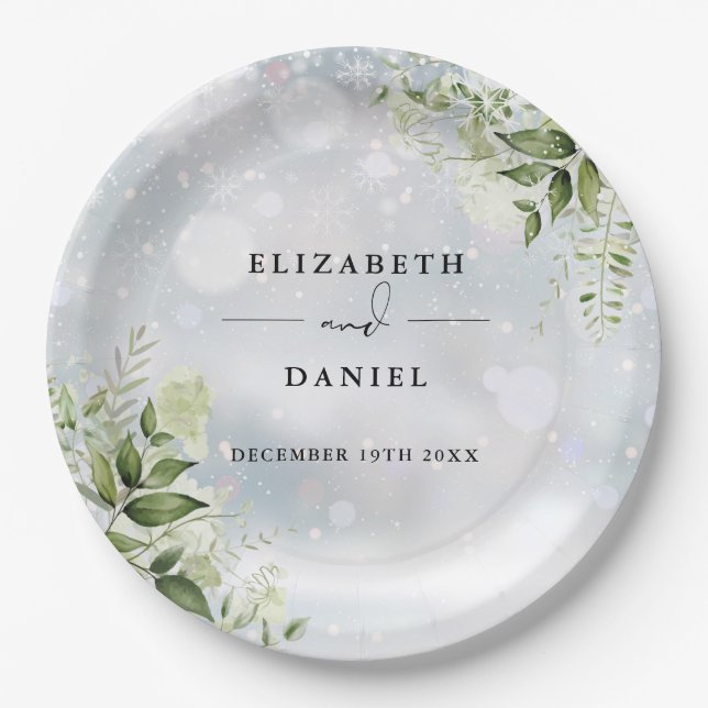 Greenery Floral Elegant Winter Wedding Pappteller (Vorderseite)