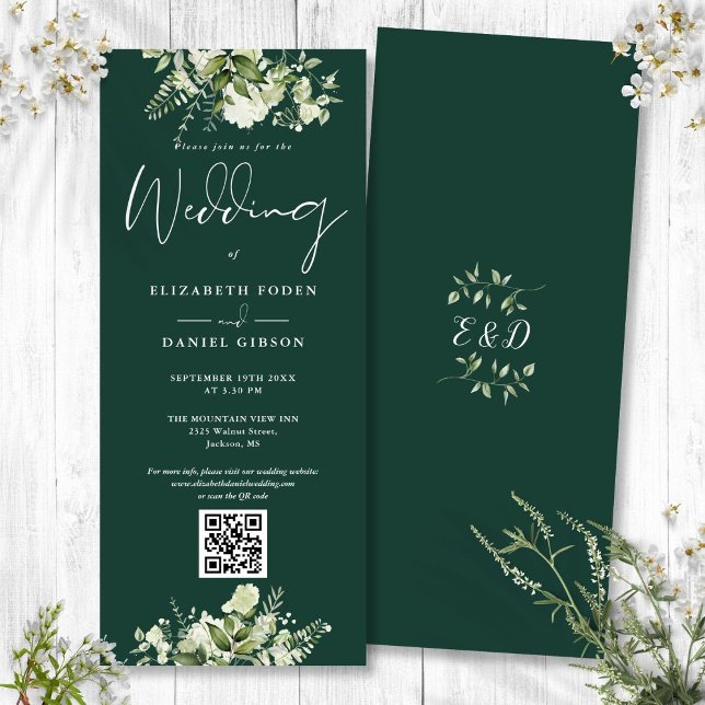 Greenery Floral Emerald QR Code Wedding Einladung (Greenery Floral Emerald QR Code Wedding Invitation)