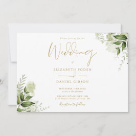 Greenery Floral Foto Elegant Gold Script Wedding Einladung
