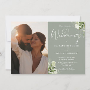 Greenery Floral Foto Sage Green Wedding Einladung