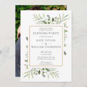 Greenery Floral Foto Wedding Abend Party Einladung