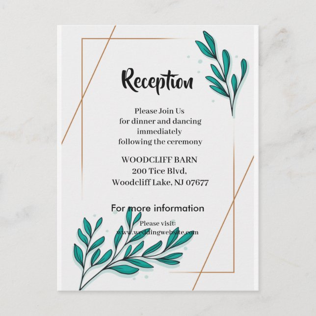 Greenery Floral Gold Foil Blätter Empfang Card Ankündigungspostkarte (Vorderseite)