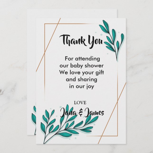 Greenery Floral Gold Foil Blätter Vielen Dank Einladung (Vorne/Hinten)