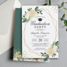 Greenery Floral Gold Geometric Graduation Party