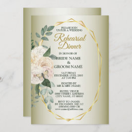 Greenery Floral Gold Geometric Rehearsal Dinner Einladung
