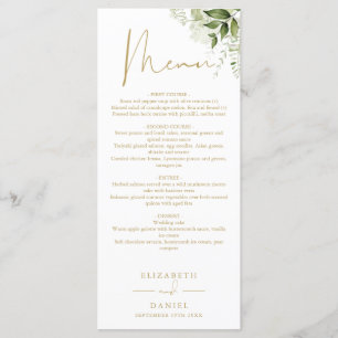 Greenery Floral Gold Monogram Wedding Dinner Menükarte
