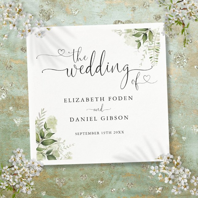 Greenery Floral Heart Script Wedding Serviette (Greenery Floral Heart Script Wedding Napkins)