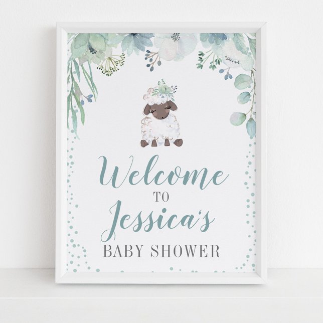 Greenery Floral Lamb Baby Shower Poster (Von Creator hochgeladen)