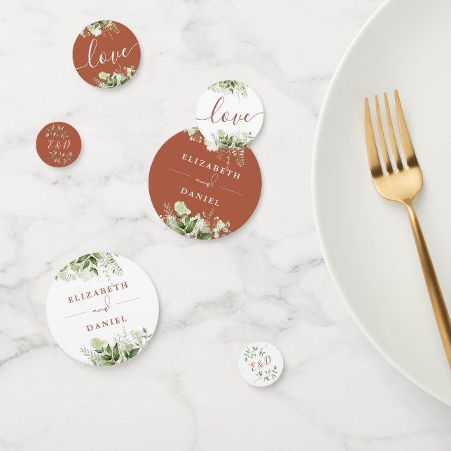 Greenery Floral Monogram Terracotta Wedding Konfetti (Gruppe)
