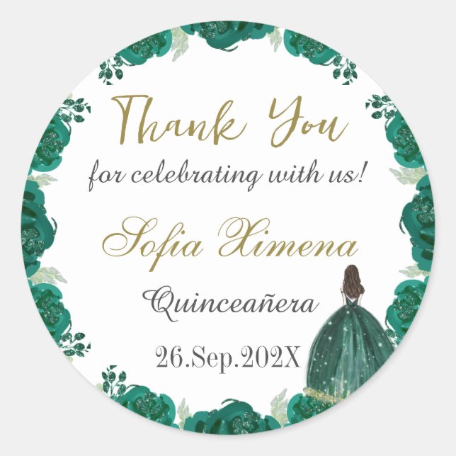 Greenery Floral Quinceañera Runder Aufkleber (Vorderseite)