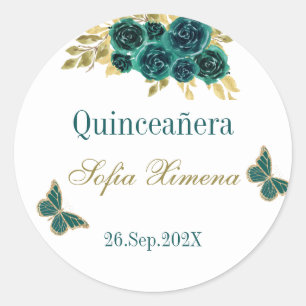 Greenery Floral Quinceañera Runder Aufkleber