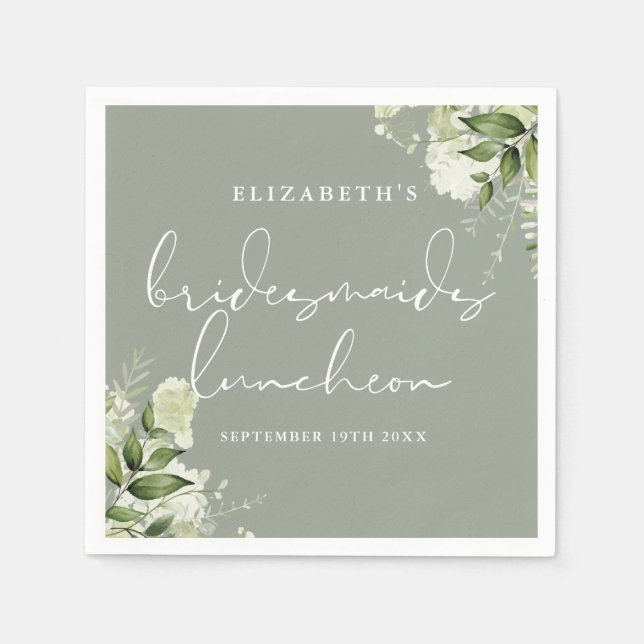 Greenery Floral Sage Green Bridesmaids Luncheon Serviette (Vorderseite)