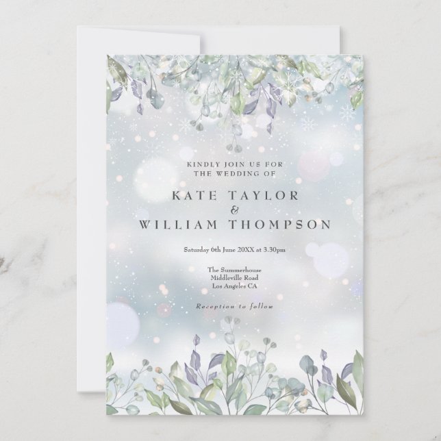 Greenery Floral Sage Lilac Winter Wedding Einladung (Vorderseite)