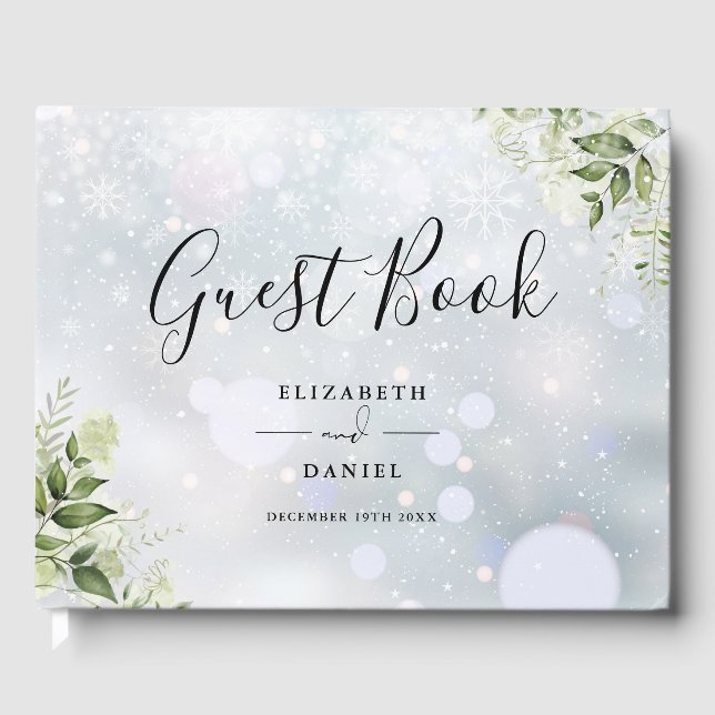 Greenery Floral Script Winter Wedding Gästebuch (Vorderseite)