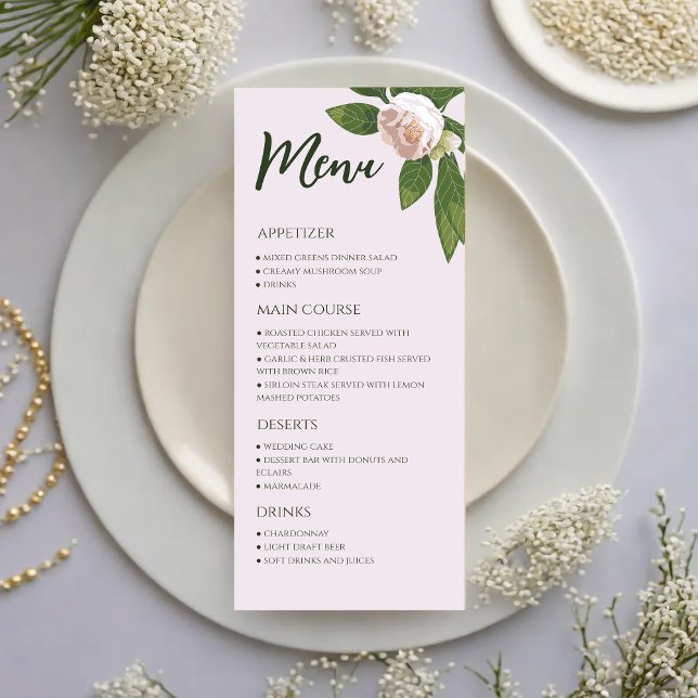 Greenery Floral Simple Hochzeitsmenü (Greenery Floral Simple Elegant Wedding Menu)