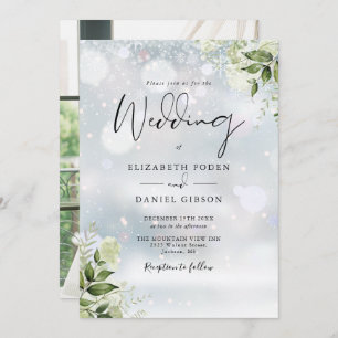 Greenery Floral Snowflakes Foto Winter Wedding Einladung