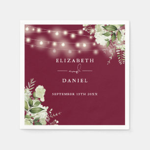 Greenery Floral String Lights Burgundy Wedding Serviette