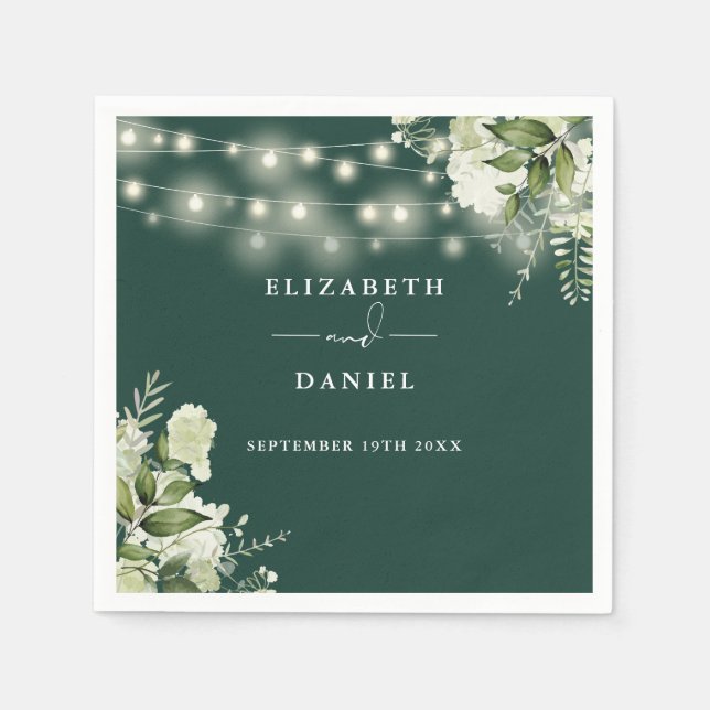 Greenery floral string Lights Emerald Wedding Serviette (Vorderseite)